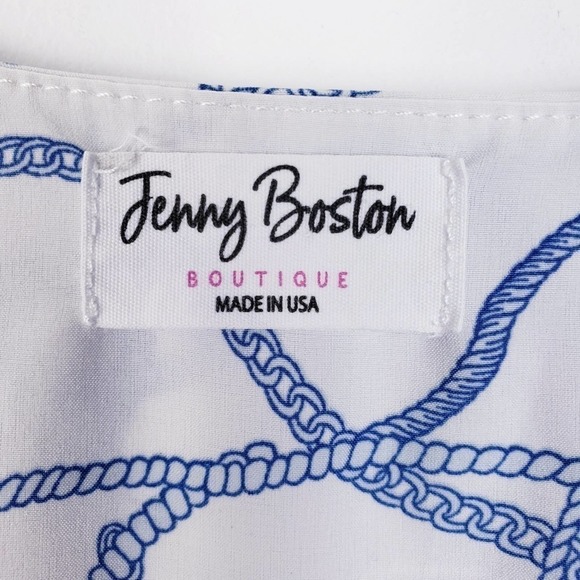 Jenny Boston Boutique Sleeveless White & Blue Rope design Swing Top Size Large - Picture 3 of 11